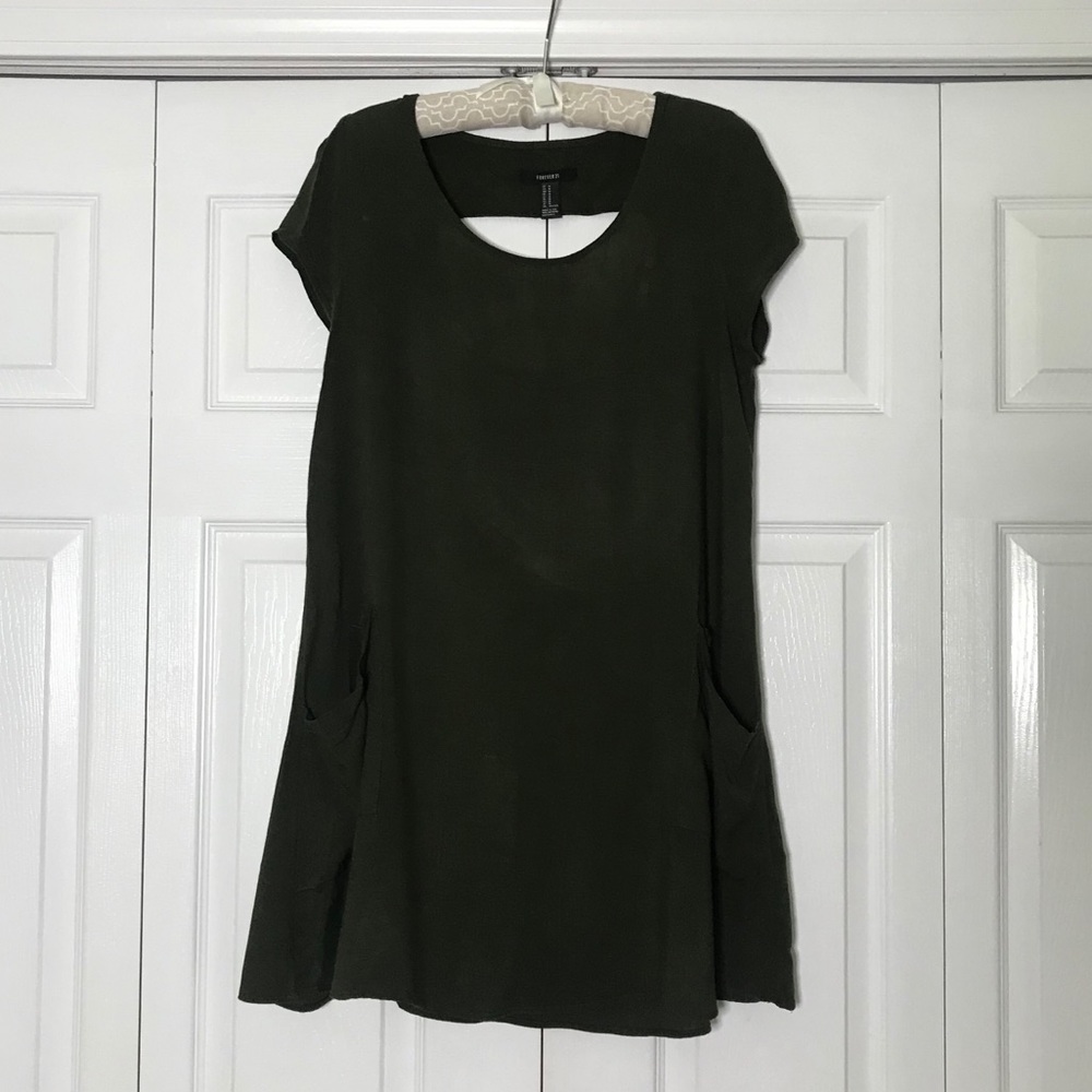 Forever 21 Cap Sleeve Olive Green T-Shirt Dress